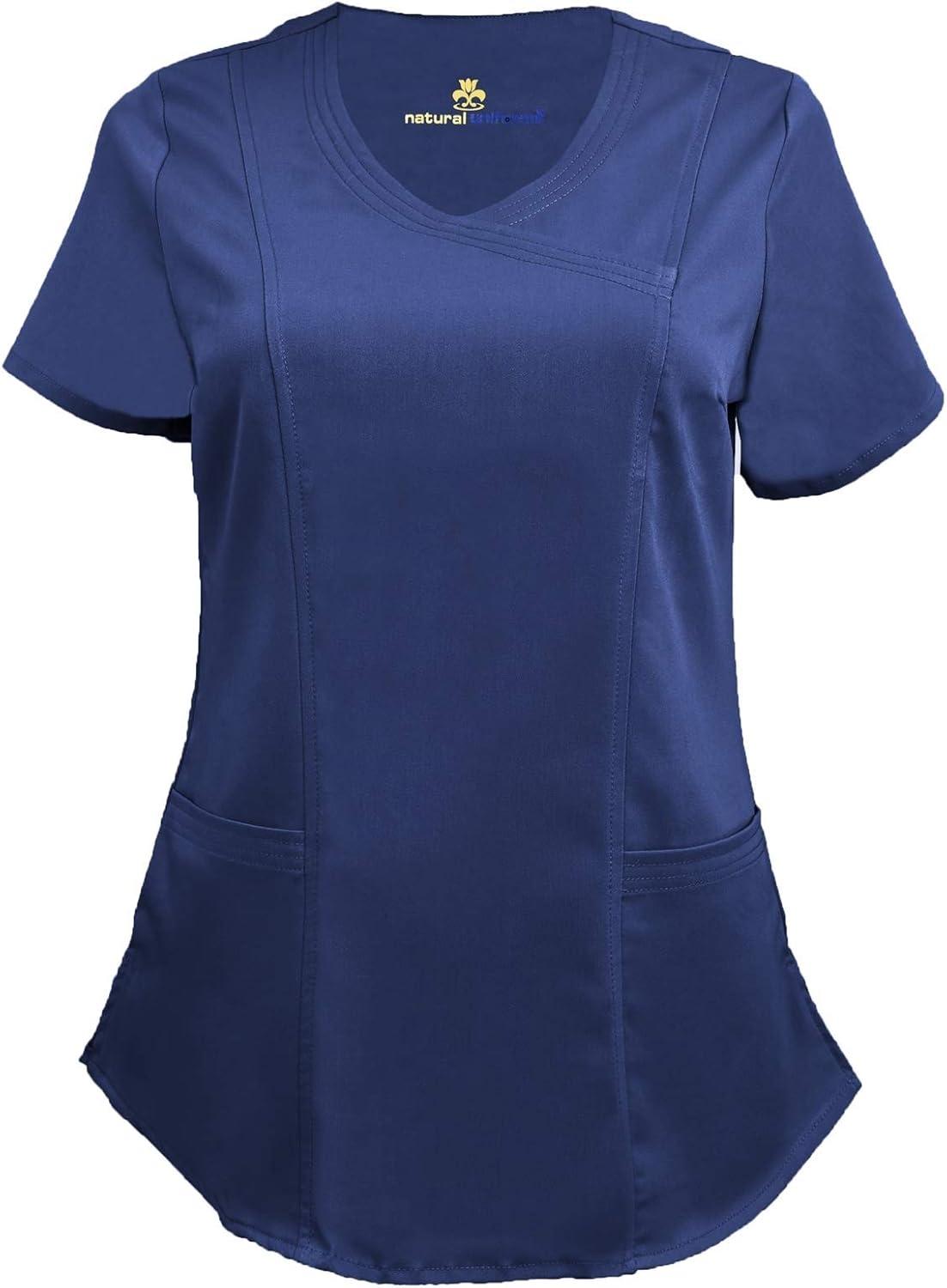 imageNatural Uniforms Womens Ultra Soft Modern Fit Mock Wrap Work Uniform Top and Pant Set 82019200True Navy Blue