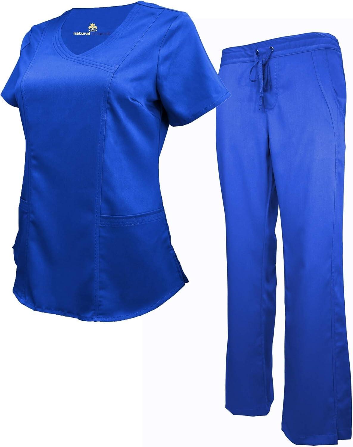 imageNatural Uniforms Womens Ultra Soft Modern Fit Mock Wrap Work Uniform Top and Pant Set 82019200True Royal Blue