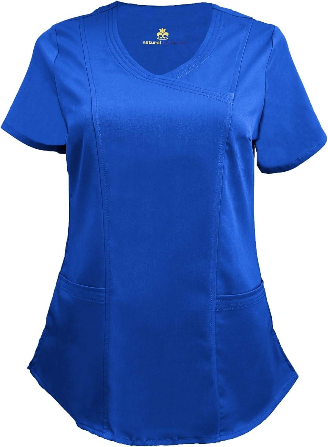 imageNatural Uniforms Womens Ultra Soft Modern Fit Mock Wrap Work Uniform Top and Pant Set 82019200True Royal Blue