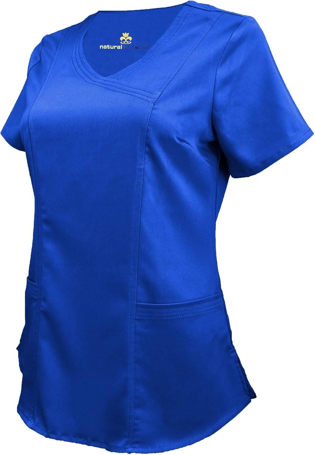 imageNatural Uniforms Womens Ultra Soft Modern Fit Mock Wrap Work Uniform Top and Pant Set 82019200True Royal Blue