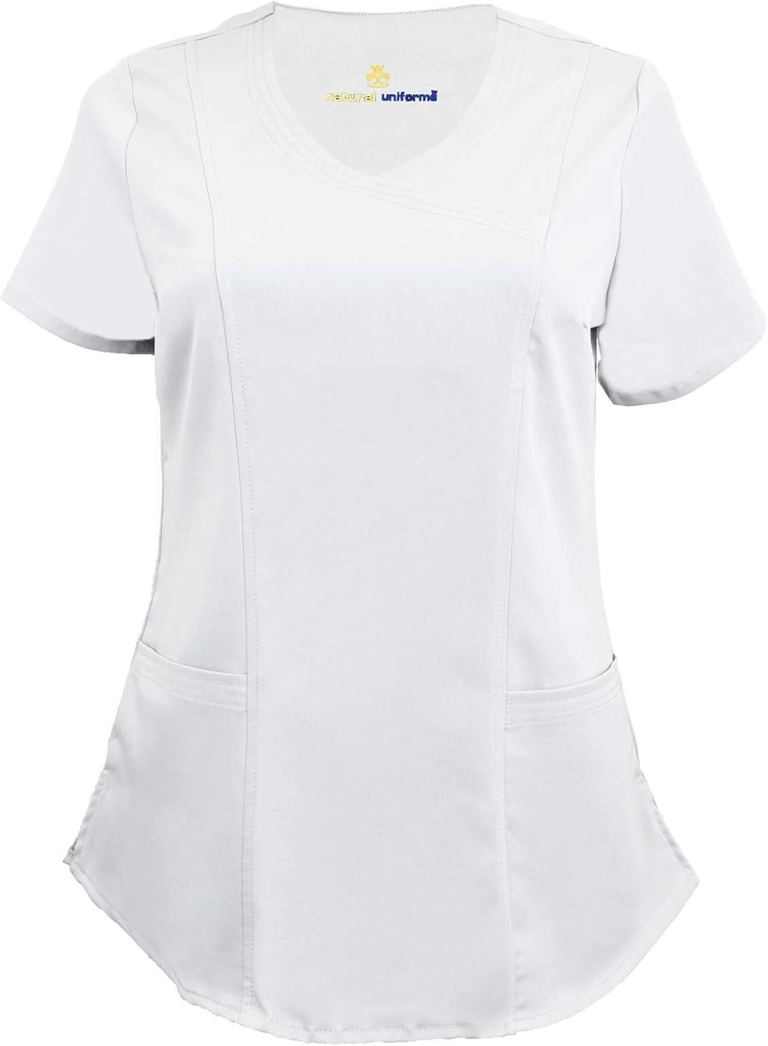 imageNatural Uniforms Womens Ultra Soft Modern Fit Mock Wrap Work Uniform Top and Pant Set 82019200White