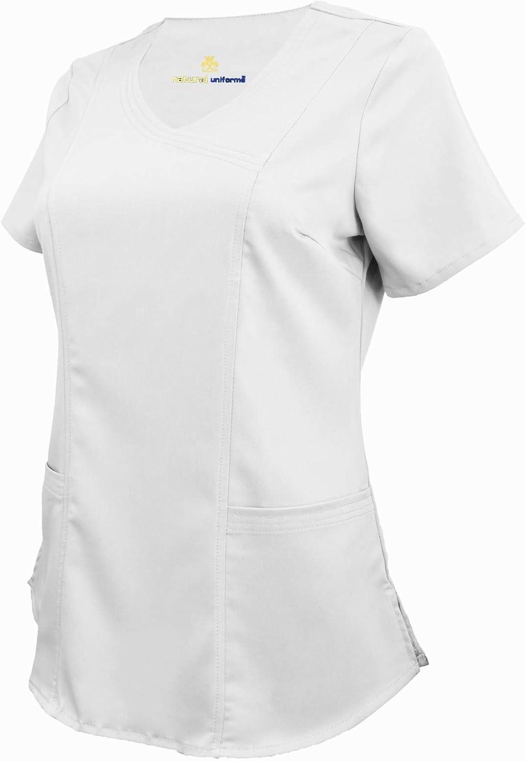 imageNatural Uniforms Womens Ultra Soft Modern Fit Mock Wrap Work Uniform Top and Pant Set 82019200White