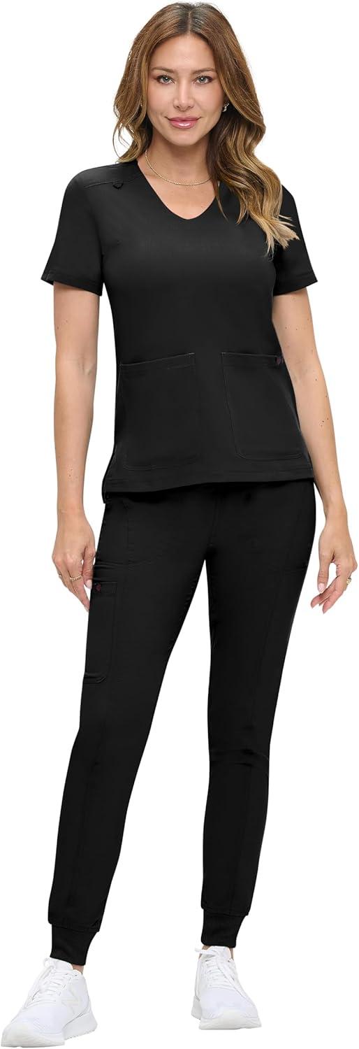 imageNatural Uniforms Womens UltraSoft Luxe Stretch Jogger Scrub Set with Regular and Petite SizesBlack