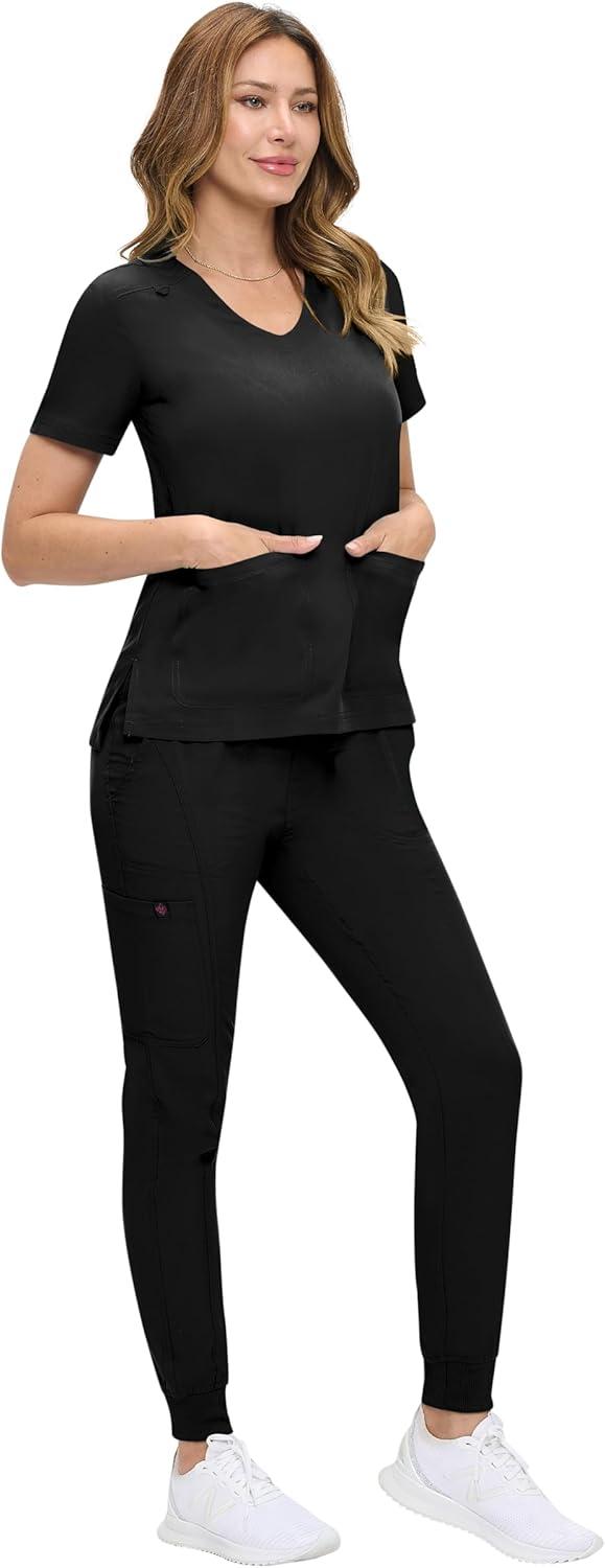 imageNatural Uniforms Womens UltraSoft Luxe Stretch Jogger Scrub Set with Regular and Petite SizesBlack
