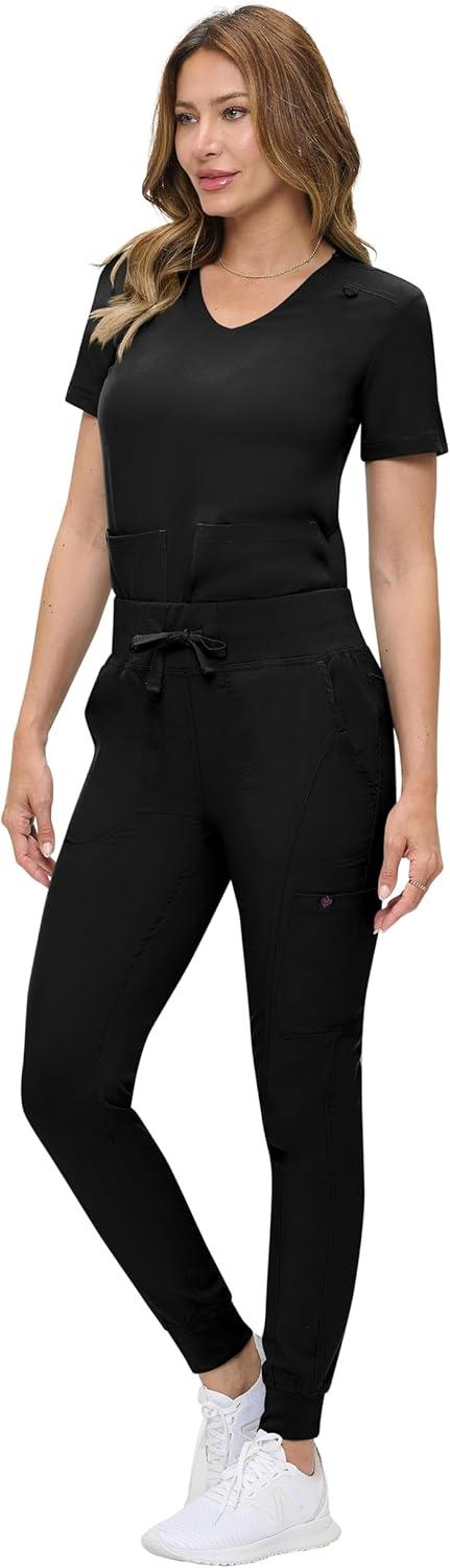 imageNatural Uniforms Womens UltraSoft Luxe Stretch Jogger Scrub Set with Regular and Petite SizesBlack