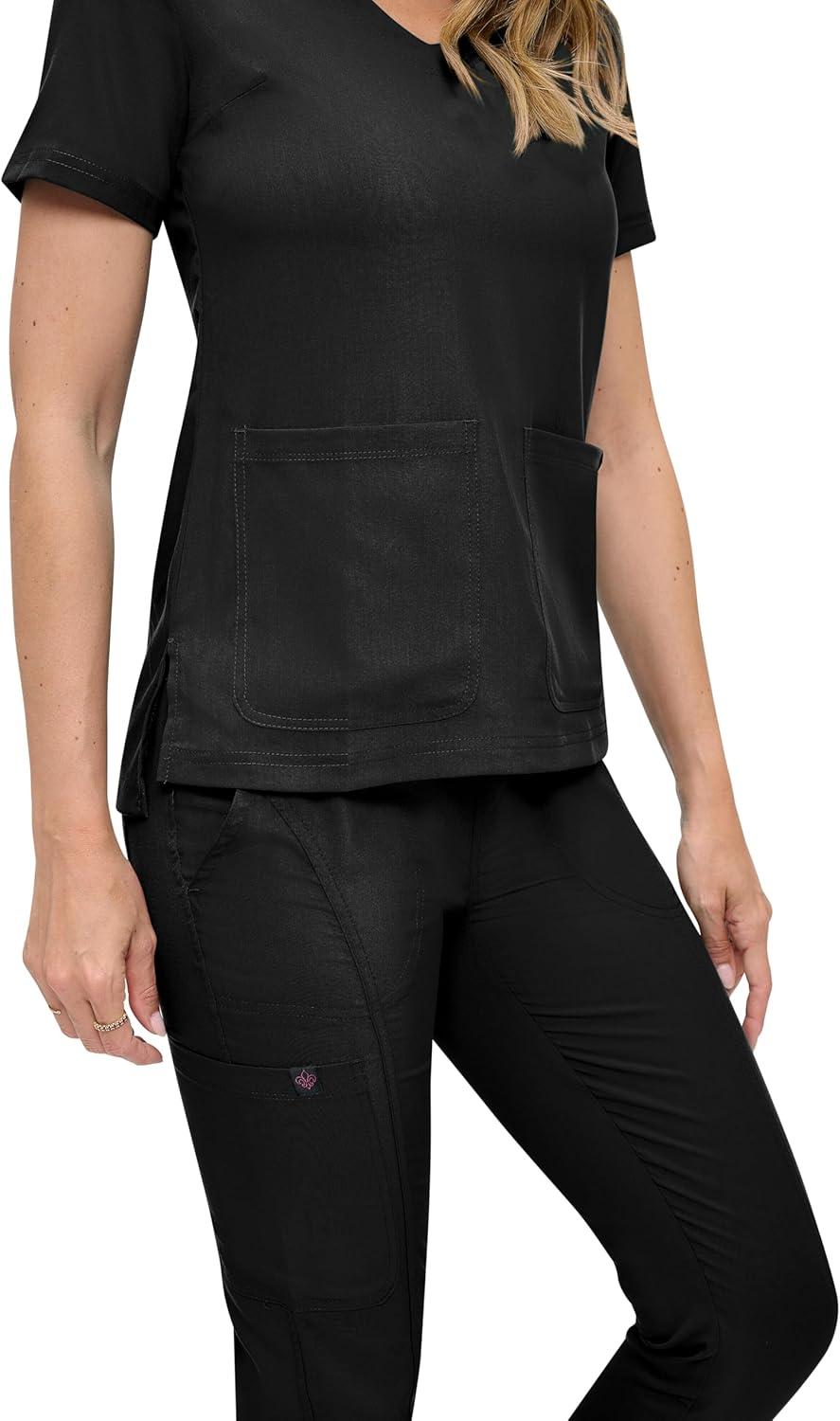 imageNatural Uniforms Womens UltraSoft Luxe Stretch Jogger Scrub Set with Regular and Petite SizesBlack
