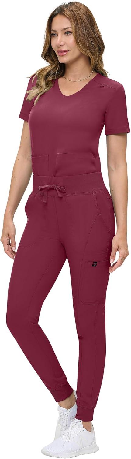 imageNatural Uniforms Womens UltraSoft Luxe Stretch Jogger Scrub Set with Regular and Petite SizesBurgundy