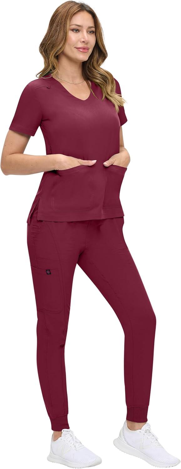 imageNatural Uniforms Womens UltraSoft Luxe Stretch Jogger Scrub Set with Regular and Petite SizesBurgundy