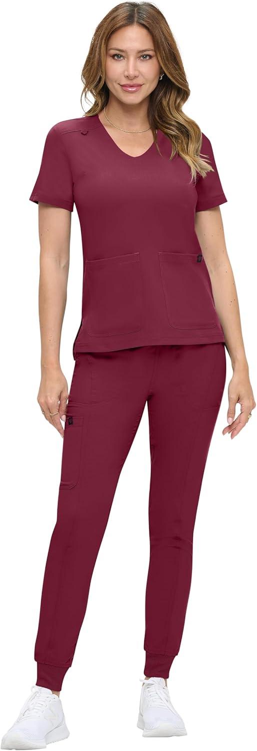 imageNatural Uniforms Womens UltraSoft Luxe Stretch Jogger Scrub Set with Regular and Petite SizesBurgundy