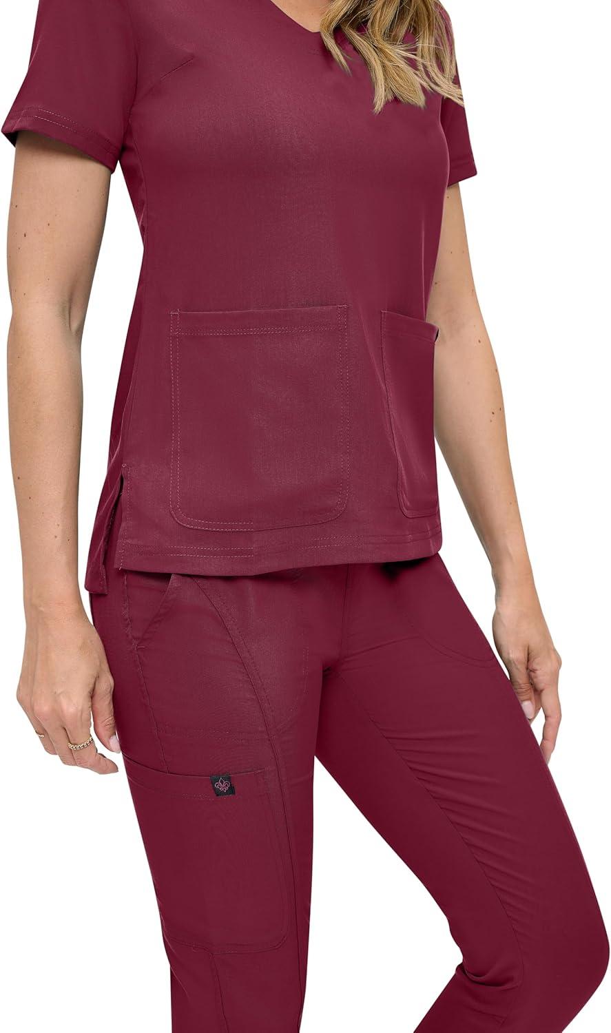imageNatural Uniforms Womens UltraSoft Luxe Stretch Jogger Scrub Set with Regular and Petite SizesBurgundy