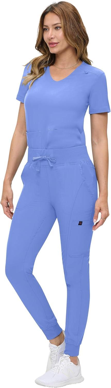 imageNatural Uniforms Womens UltraSoft Luxe Stretch Jogger Scrub Set with Regular and Petite SizesCeil Blue