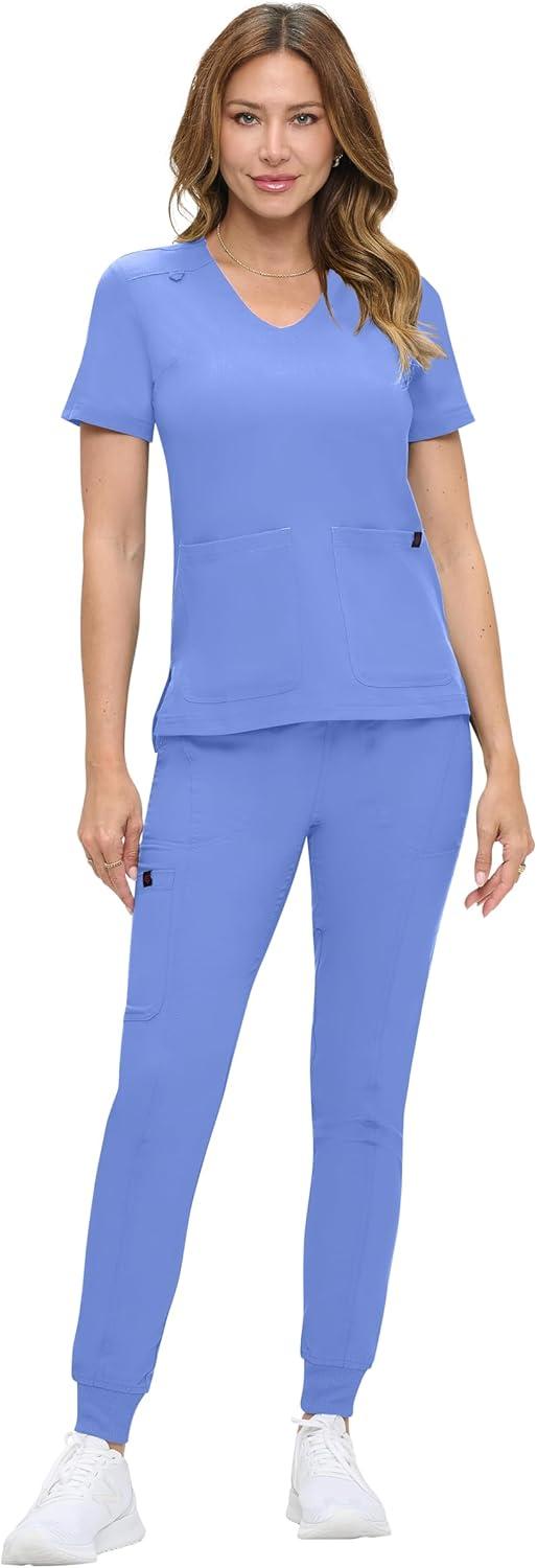 imageNatural Uniforms Womens UltraSoft Luxe Stretch Jogger Scrub Set with Regular and Petite SizesCeil Blue