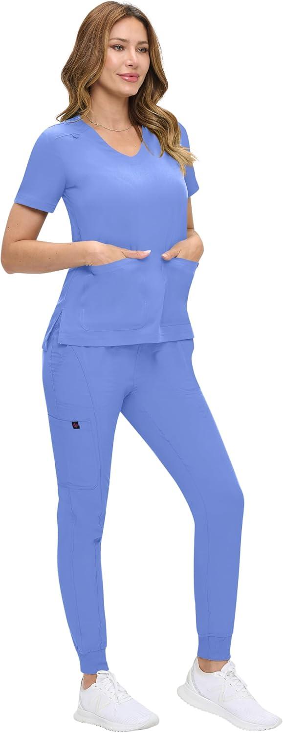 imageNatural Uniforms Womens UltraSoft Luxe Stretch Jogger Scrub Set with Regular and Petite SizesCeil Blue