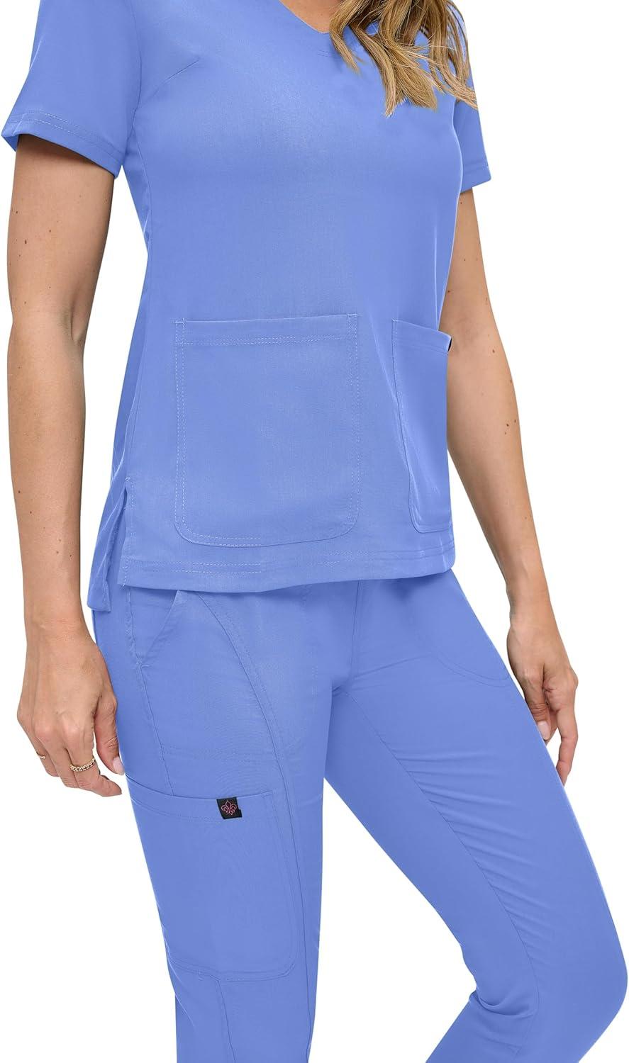 imageNatural Uniforms Womens UltraSoft Luxe Stretch Jogger Scrub Set with Regular and Petite SizesCeil Blue