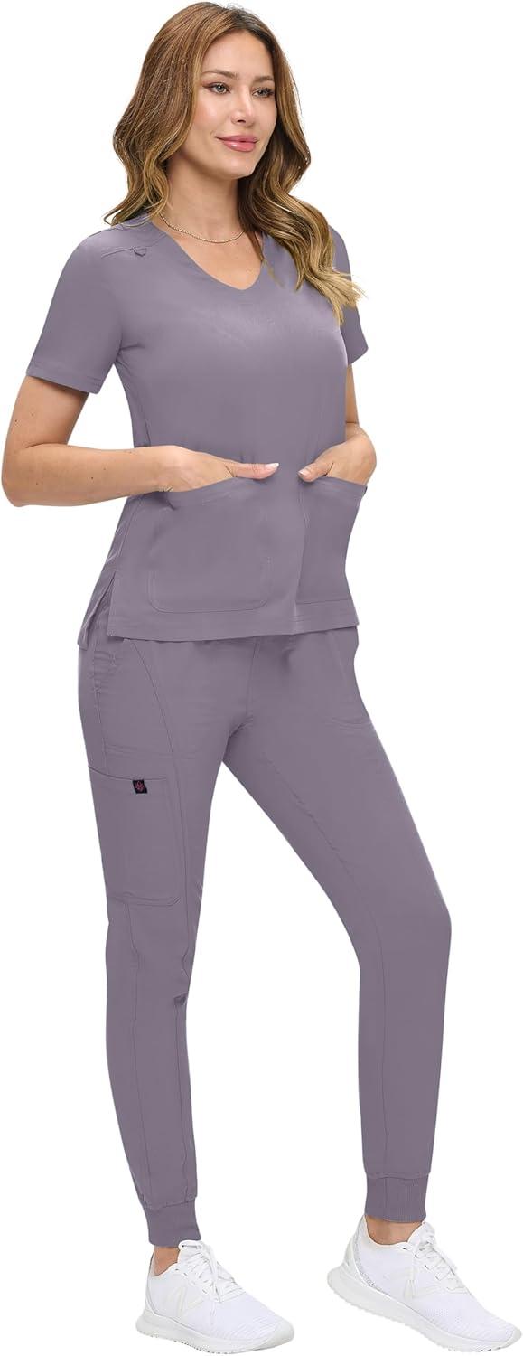 imageNatural Uniforms Womens UltraSoft Luxe Stretch Jogger Scrub Set with Regular and Petite SizesCharcoal