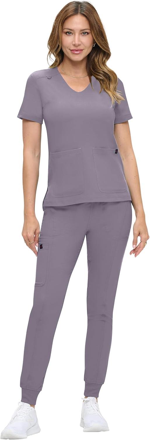 imageNatural Uniforms Womens UltraSoft Luxe Stretch Jogger Scrub Set with Regular and Petite SizesCharcoal