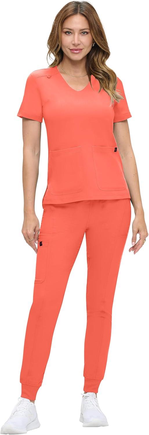imageNatural Uniforms Womens UltraSoft Luxe Stretch Jogger Scrub Set with Regular and Petite SizesCoral