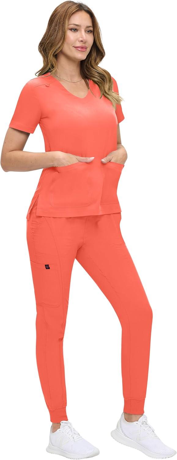 imageNatural Uniforms Womens UltraSoft Luxe Stretch Jogger Scrub Set with Regular and Petite SizesCoral