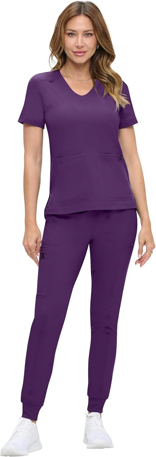 imageNatural Uniforms Womens UltraSoft Luxe Stretch Jogger Scrub Set with Regular and Petite SizesEggplant