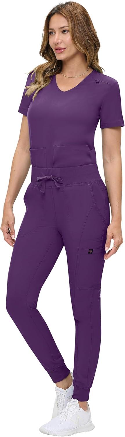 imageNatural Uniforms Womens UltraSoft Luxe Stretch Jogger Scrub Set with Regular and Petite SizesEggplant