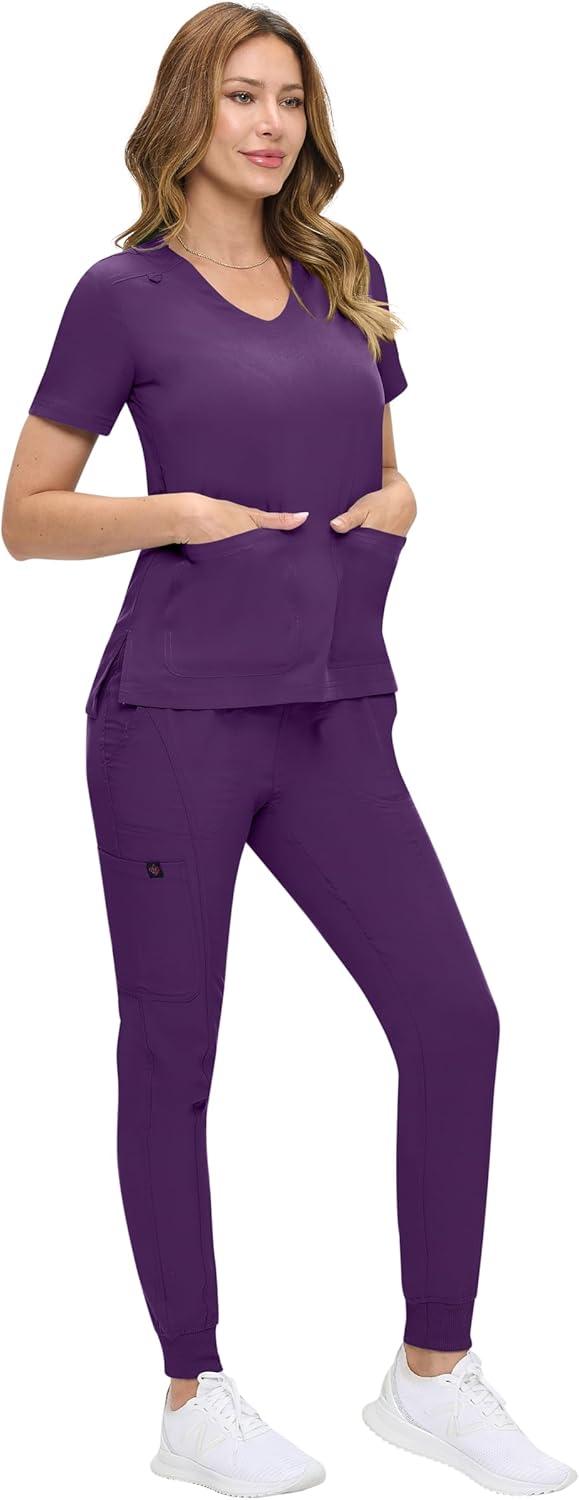 imageNatural Uniforms Womens UltraSoft Luxe Stretch Jogger Scrub Set with Regular and Petite SizesEggplant