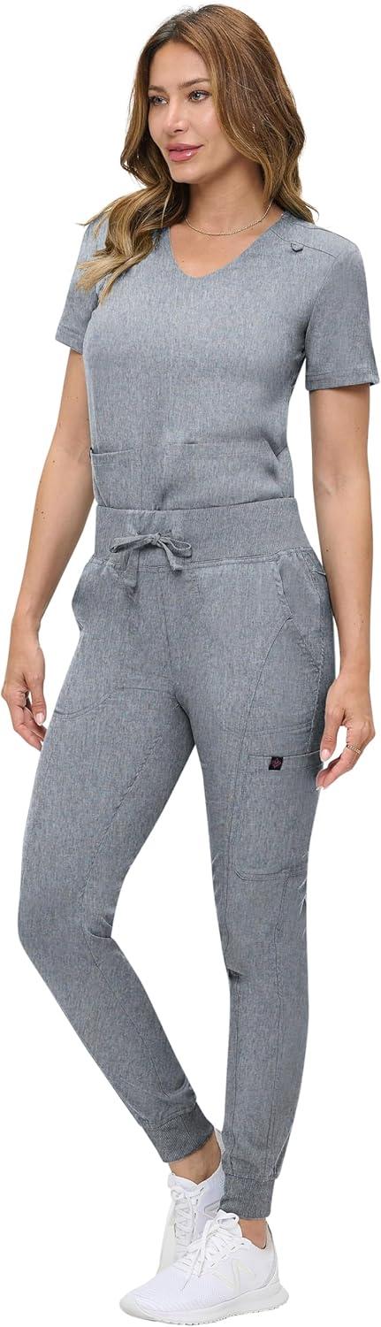 imageNatural Uniforms Womens UltraSoft Luxe Stretch Jogger Scrub Set with Regular and Petite SizesHeather Grey