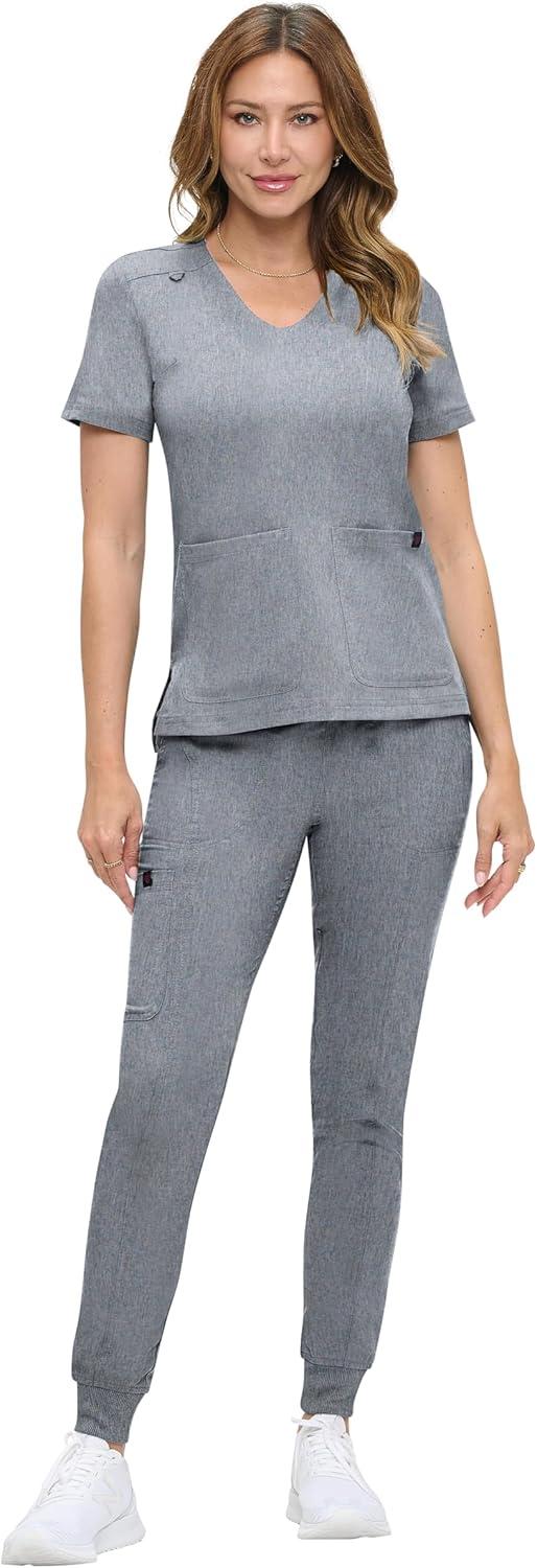 imageNatural Uniforms Womens UltraSoft Luxe Stretch Jogger Scrub Set with Regular and Petite SizesHeather Grey