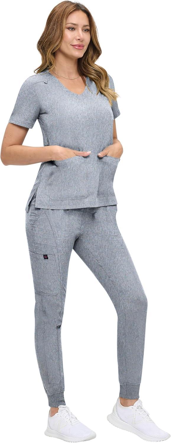 imageNatural Uniforms Womens UltraSoft Luxe Stretch Jogger Scrub Set with Regular and Petite SizesHeather Grey