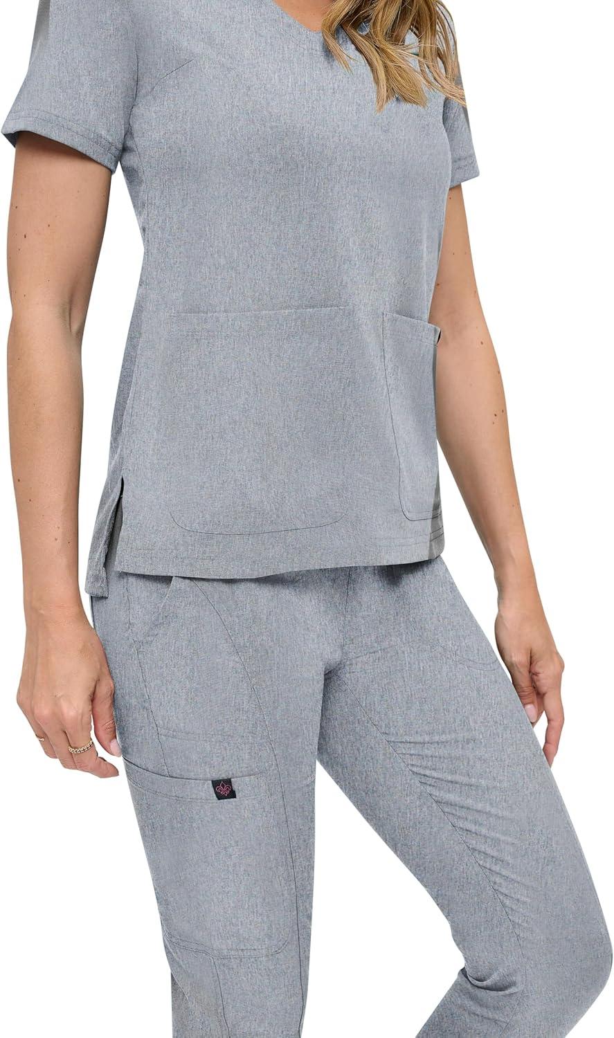 imageNatural Uniforms Womens UltraSoft Luxe Stretch Jogger Scrub Set with Regular and Petite SizesHeather Grey