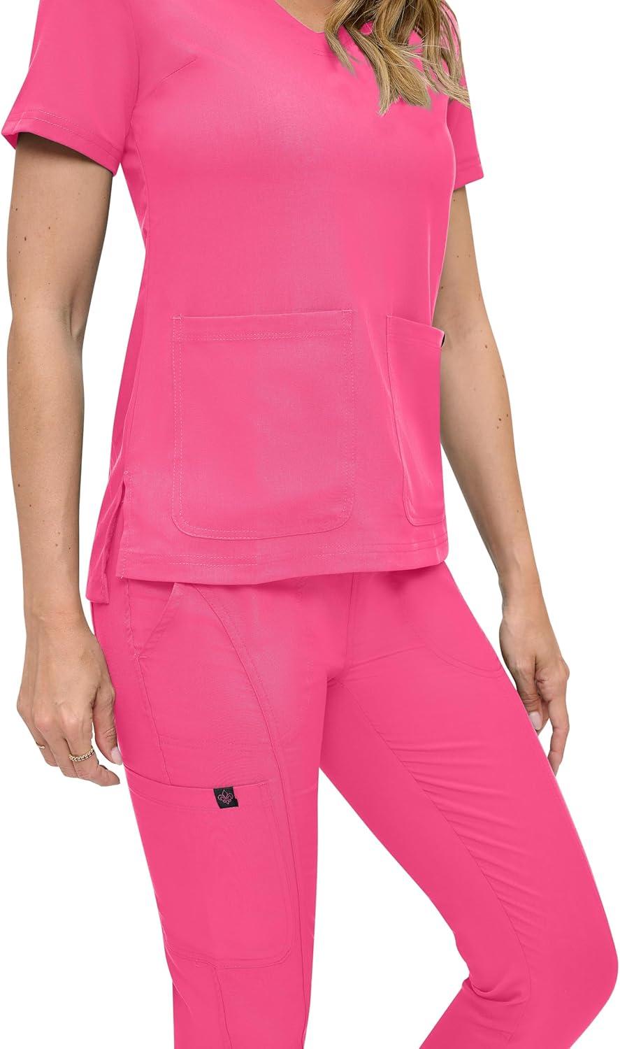 imageNatural Uniforms Womens UltraSoft Luxe Stretch Jogger Scrub Set with Regular and Petite SizesHot Pink