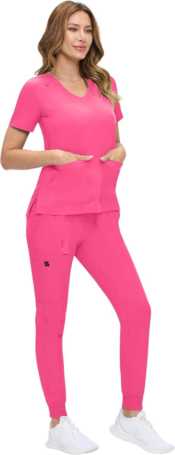 imageNatural Uniforms Womens UltraSoft Luxe Stretch Jogger Scrub Set with Regular and Petite SizesHot Pink