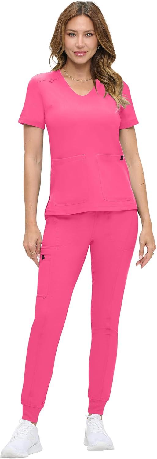imageNatural Uniforms Womens UltraSoft Luxe Stretch Jogger Scrub Set with Regular and Petite SizesHot Pink