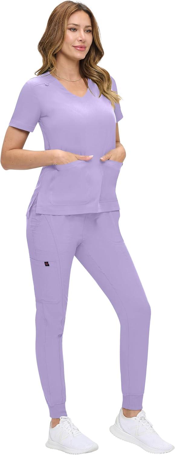 imageNatural Uniforms Womens UltraSoft Luxe Stretch Jogger Scrub Set with Regular and Petite SizesLavender