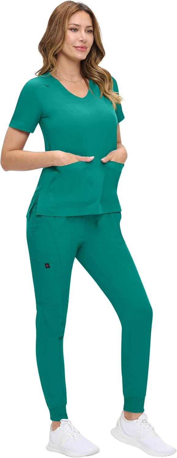 imageNatural Uniforms Womens UltraSoft Luxe Stretch Jogger Scrub Set with Regular and Petite SizesTrue Hunter Green