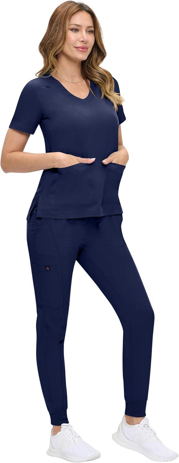 imageNatural Uniforms Womens UltraSoft Luxe Stretch Jogger Scrub Set with Regular and Petite SizesTrue Navy Blue