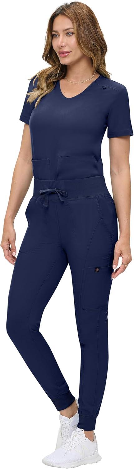 imageNatural Uniforms Womens UltraSoft Luxe Stretch Jogger Scrub Set with Regular and Petite SizesTrue Navy Blue