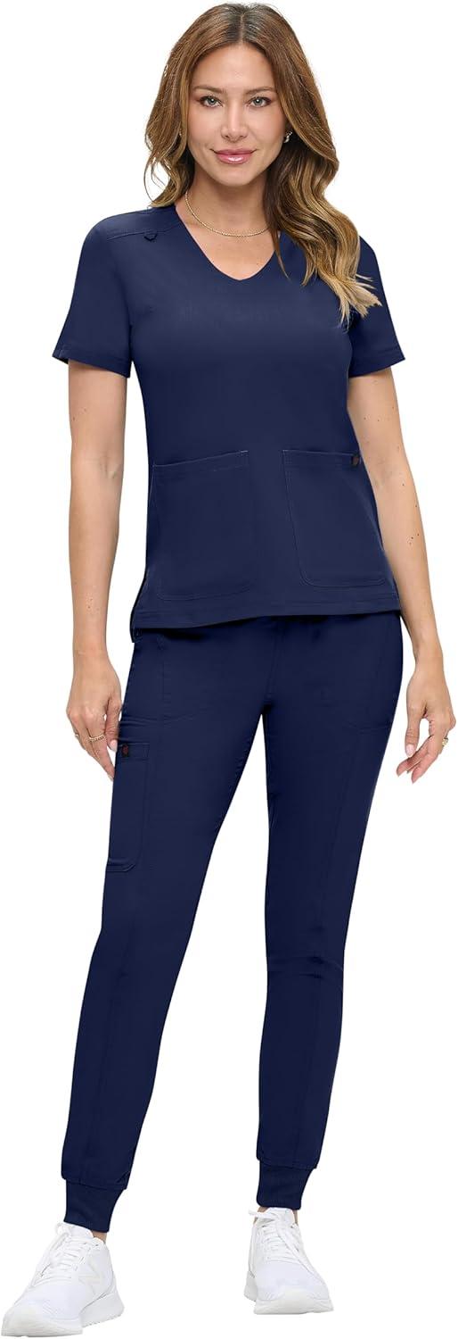 imageNatural Uniforms Womens UltraSoft Luxe Stretch Jogger Scrub Set with Regular and Petite SizesTrue Navy Blue