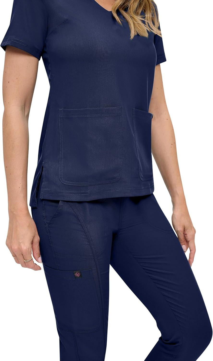 imageNatural Uniforms Womens UltraSoft Luxe Stretch Jogger Scrub Set with Regular and Petite SizesTrue Navy Blue