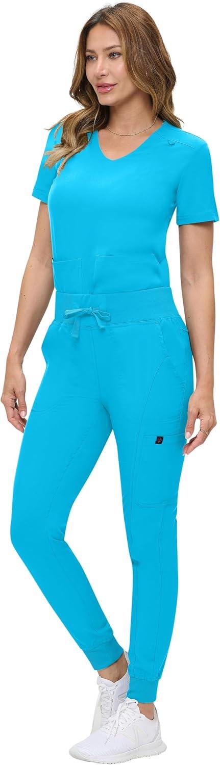 imageNatural Uniforms Womens UltraSoft Luxe Stretch Jogger Scrub Set with Regular and Petite SizesWater Blue