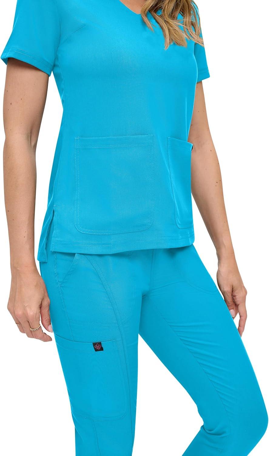 imageNatural Uniforms Womens UltraSoft Luxe Stretch Jogger Scrub Set with Regular and Petite SizesWater Blue
