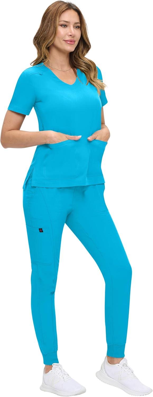 imageNatural Uniforms Womens UltraSoft Luxe Stretch Jogger Scrub Set with Regular and Petite SizesWater Blue