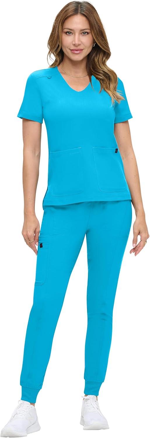 imageNatural Uniforms Womens UltraSoft Luxe Stretch Jogger Scrub Set with Regular and Petite SizesWater Blue