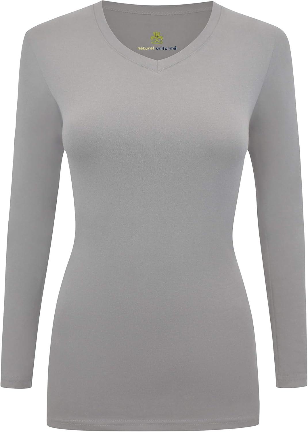 imageNatural Uniforms Womens Under Scrub Tee VNeck Long Sleeve TShirt3PackGrey