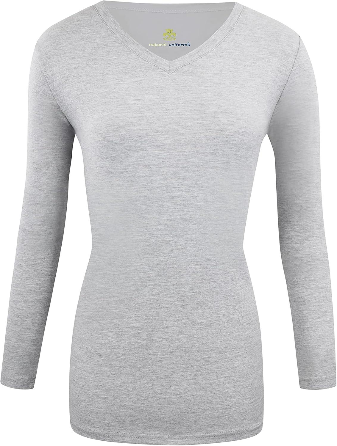 imageNatural Uniforms Womens Under Scrub Tee VNeck Long Sleeve TShirt3PackHeather Grey