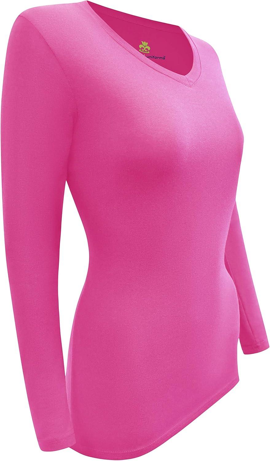 imageNatural Uniforms Womens Under Scrub Tee VNeck Long Sleeve TShirt3PackHot Pink