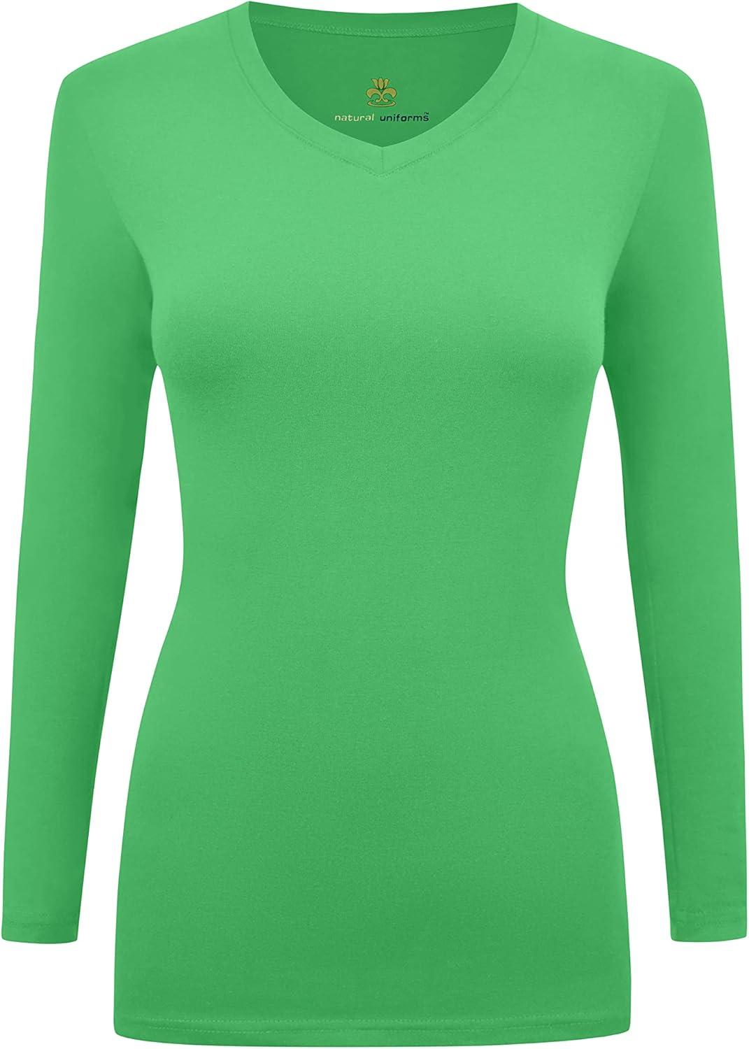 imageNatural Uniforms Womens Under Scrub Tee VNeck Long Sleeve TShirt3PackLight Green