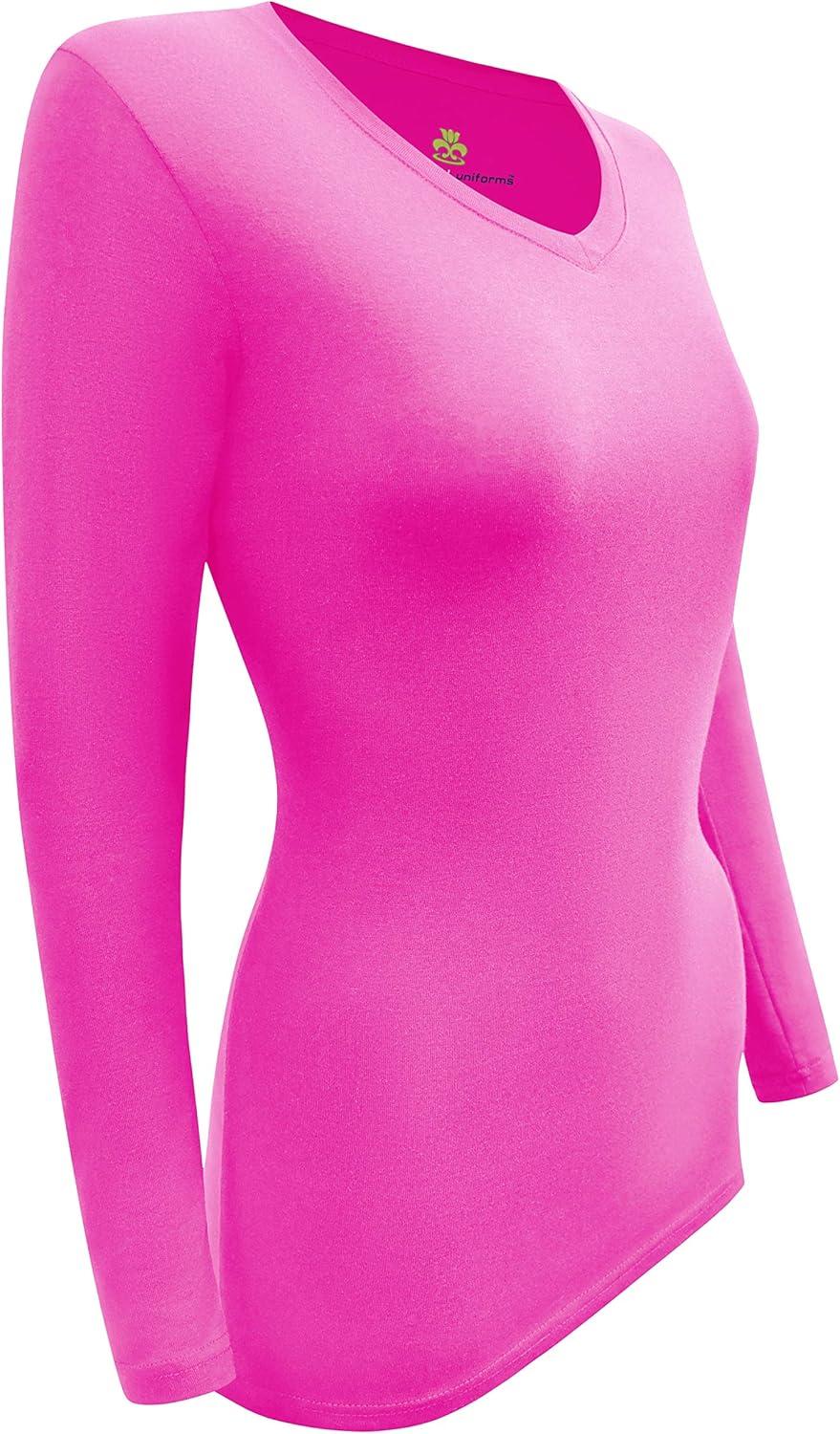imageNatural Uniforms Womens Under Scrub Tee VNeck Long Sleeve TShirt3PackNeon Pink