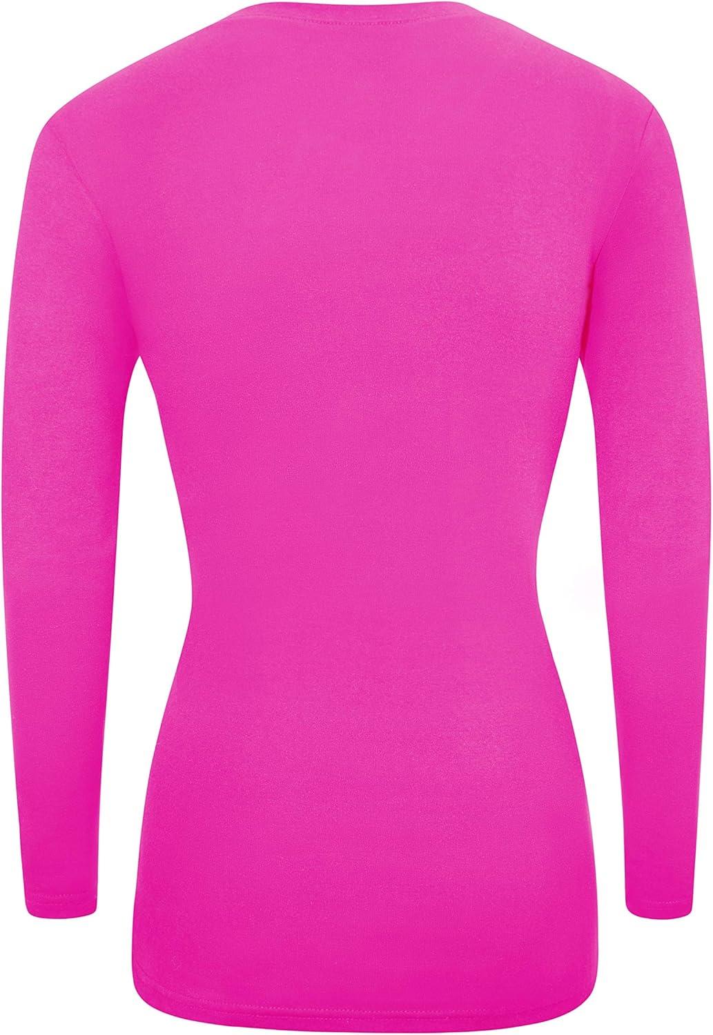 imageNatural Uniforms Womens Under Scrub Tee VNeck Long Sleeve TShirt3PackNeon Pink
