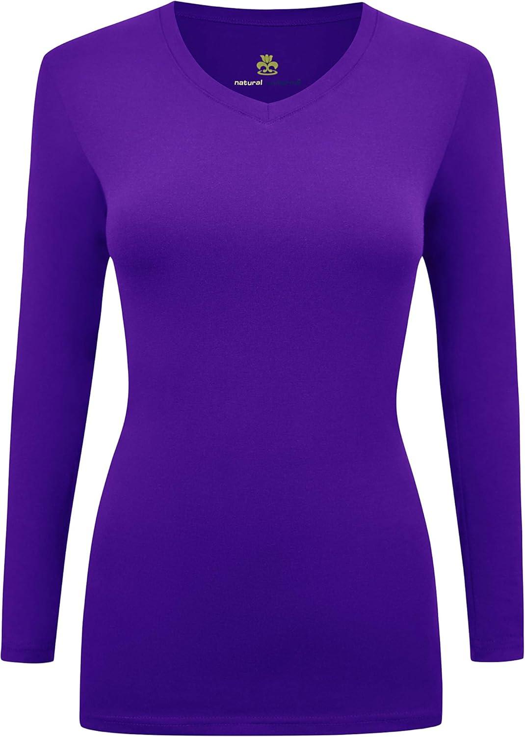imageNatural Uniforms Womens Under Scrub Tee VNeck Long Sleeve TShirt3PackPurple