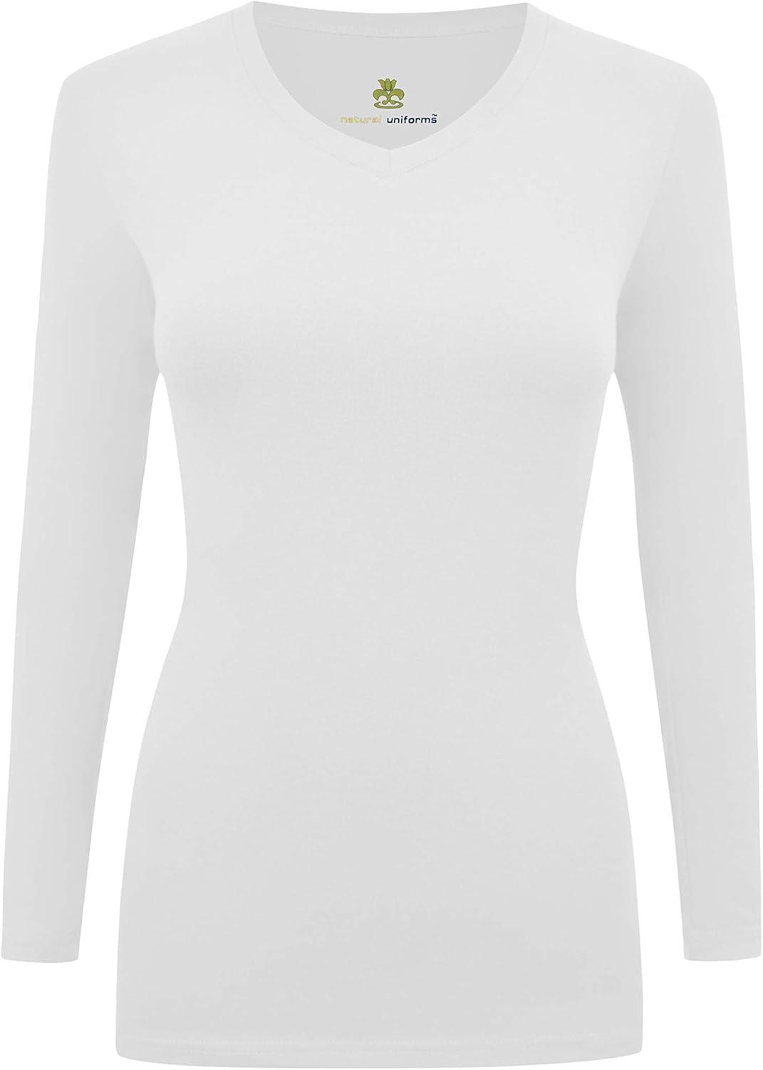 imageNatural Uniforms Womens Under Scrub Tee VNeck Long Sleeve TShirt3PackWhite